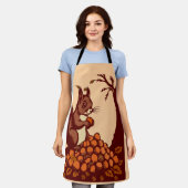 🐿️ Autumn Squirrel All-Over Print Apron - Peach エプロン (着用した状態)