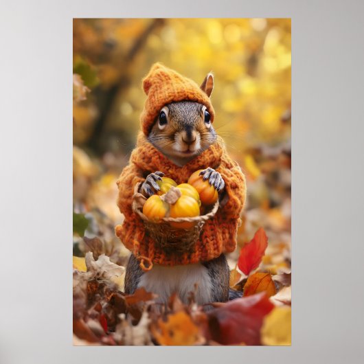 Autumn Squirrel Art Print, Cozy Fall ポスター (正面)