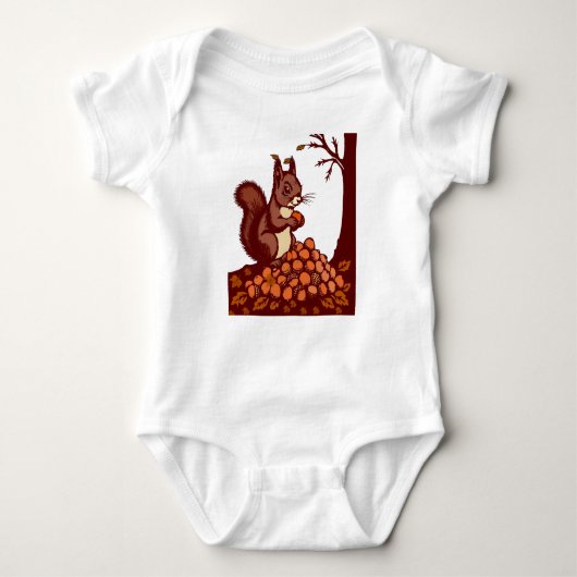 🐿️ Autumn Squirrel Baby Bodysuit Front & Back ベビーボディスーツ (正面)