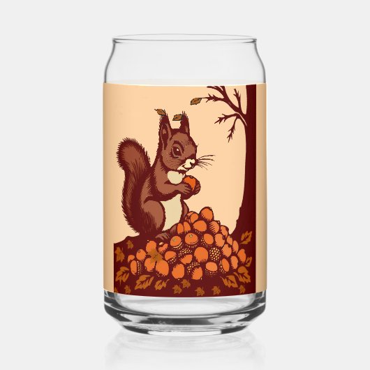 🐿️ Autumn Squirrel Can Shaped Glass ガラス缶 (正面)