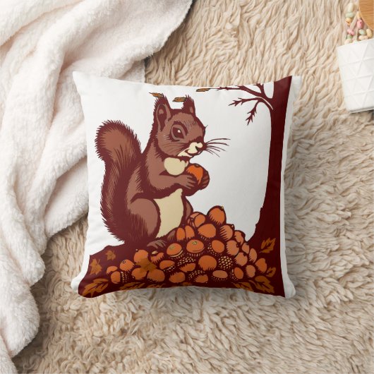 🐿️ Autumn Squirrel Decorative Pillow クッション (ブランケット)