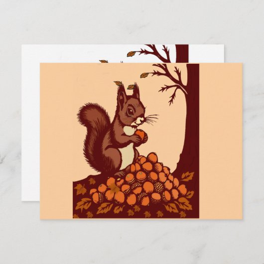 🐿️ Autumn Squirrel Invitation Card 招待状 (正面/裏面)