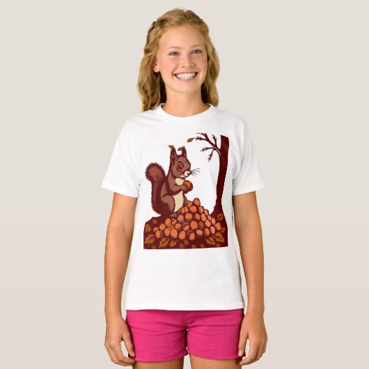 Autumn Squirrel Kids' Classic T-Shirt Front/Back Tシャツ (正面フル)
