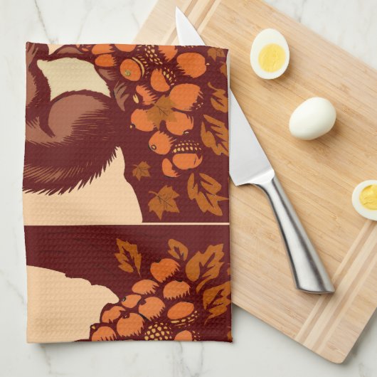 🐿️ Autumn Squirrel Kitchen Towel - キッチンタオル (四つ折り)