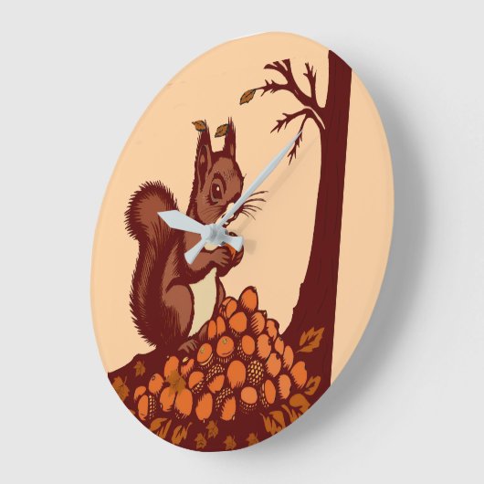 🐿️ Autumn Squirrel Round Acrylic Clock ラージ壁時計 (傾斜)