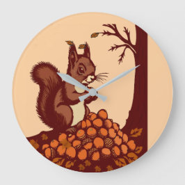 🐿️ Autumn Squirrel Round Acrylic Clock ラージ壁時計