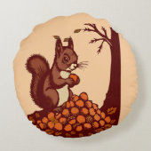 🐿️ Autumn Squirrel Round Pillow - Peach ラウンドクッション (裏面)