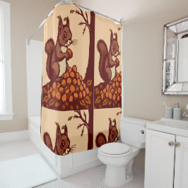 🐿️ Autumn Squirrel Shower Curtain - Bathroom deco シャワーカーテン