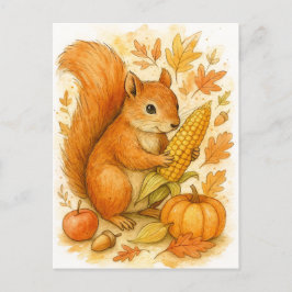 Autumn Squirrel with Corn Thanksgiving Postcard シーズンポストカード