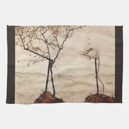 Autumn Sun and Trees by Egon Schieleヴィンテージ・アート キッチンタオル (横)