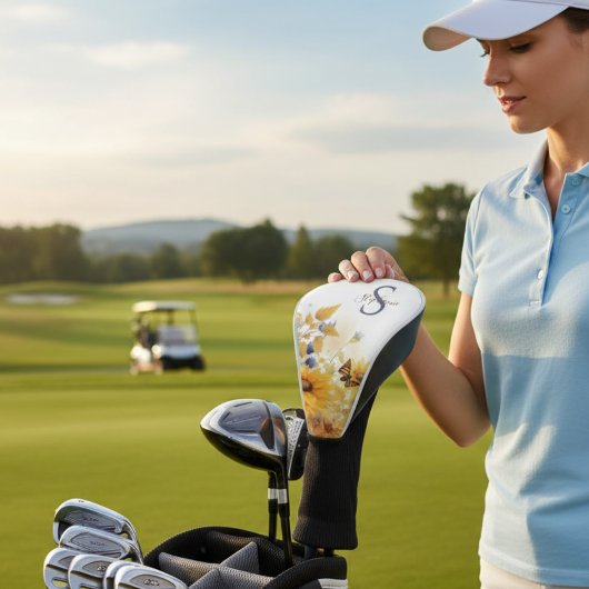 Autumn Sunflower Monogram ゴルフヘッドカバー