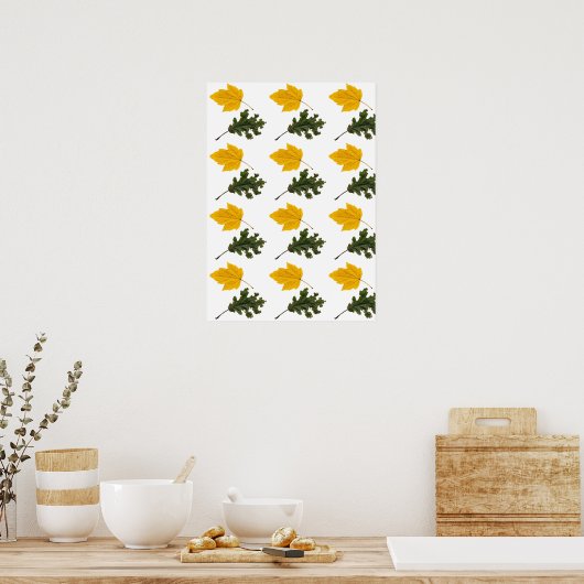 Autumn Symmetry Leaf Pattern ポスター (キッチン)