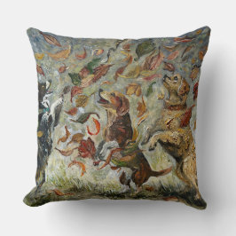 Autumn Tailwag Whimsical Golden Retriever Dogs Oil クッション