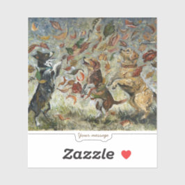 Autumn Tailwag Whimsical Golden Retriever Dogs Oil シール