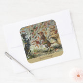 Autumn Tailwag Whimsical Golden Retriever Dogs Oil スクエアシール (封筒)