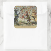 Autumn Tailwag Whimsical Golden Retriever Dogs Oil スクエアシール (バッグ)