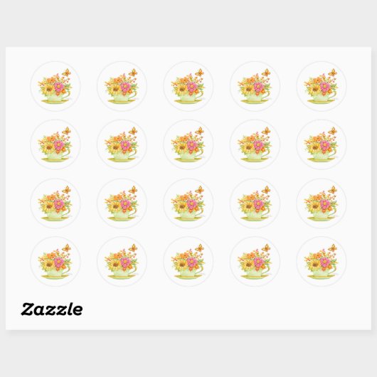 Autumn Teacup Sticker ラウンドシール (シート)