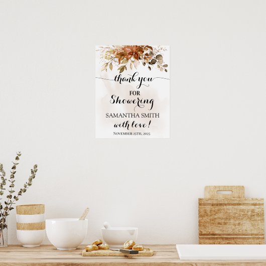 Autumn Thank you for Showering Bride Shower Fall ポスター (キッチン)
