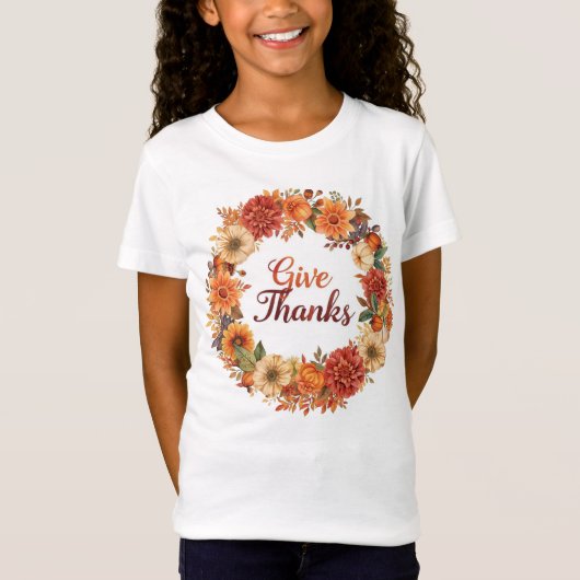 Autumn Thanksgiving Pumpkin and flowers  Tシャツ (正面)