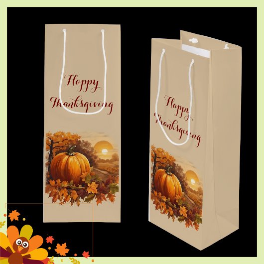 Autumn Thanksgiving Pumpkin Theme ワインギフトバッグ