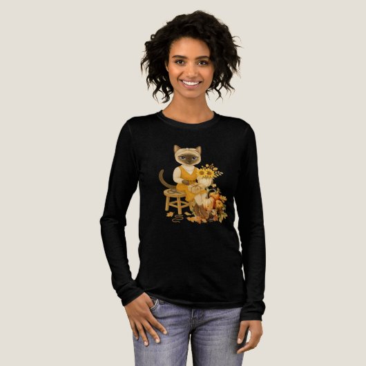 Autumn themed Thanksgiving with Cat  トライブレンドＴシャツ (正面全体)