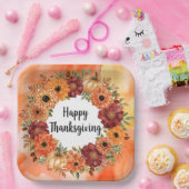 Autumn themed thanksgiving with flowers  pumpkins ペーパープレート (パーティー)