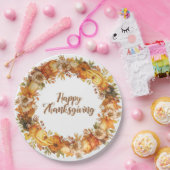 Autumn themed thanksgiving with flowers  pumpkins ペーパープレート (パーティー)