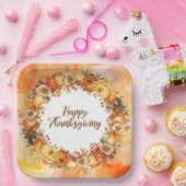 Autumn themed thanksgiving with flowers  pumpkins ペーパープレート (パーティー)