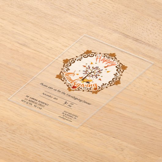Autumn Tree Mandala Fall Foliage & Thanksgiving アクリル招待状 (レイダウン)