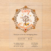 Autumn Tree Mandala Fall Foliage & Thanksgiving アクリル招待状 (正面)
