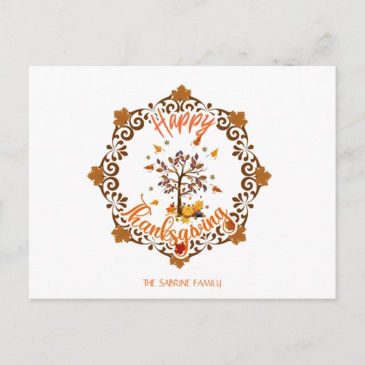 Autumn Tree Mandala Fall Foliage & Thanksgiving ポストカード (正面)