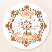 Autumn Tree Mandala Fall Foliage & Thanksgiving ラウンドペーパーコースター (正面)