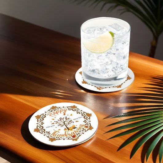 Autumn Tree Mandala Fall Foliage & Thanksgiving ラウンドペーパーコースター