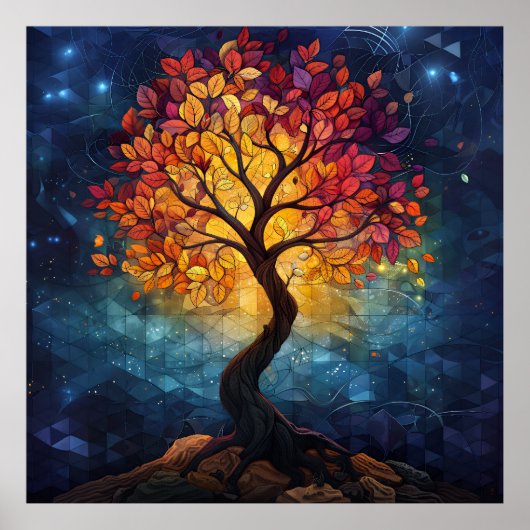 Autumn Tree Mosaic Geometric Radiance ポスター (正面)