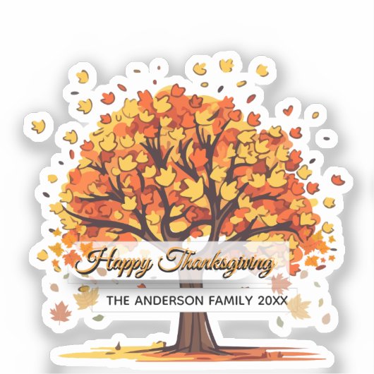 autumn trees happy thanksgiving シール (正面)