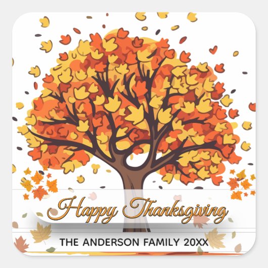 autumn trees happy thanksgiving  スクエアシール (正面)