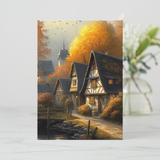 Autumn Tudor Style Home Waterside Path Hello Flat カード (スタンド正面)