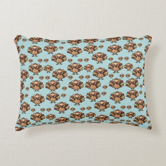 Autumn Turkey Pattern Pillow – Festive Thanksgivin アクセントクッション (正面)