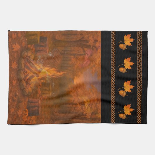 Autumn Twilight Bonfire Wide Border Kitchen Towels キッチンタオル (横)
