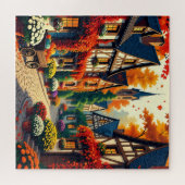 Autumn Village & Flower Cart Jigsaw Puzzle ジグソーパズル (横)