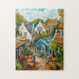 Autumn Village with Pumpkins and Cottages Painting ジグソーパズル