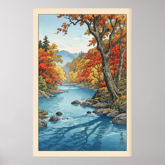 Autumn Wall Art Print River Scene with Fall ポスター (正面)