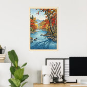 Autumn Wall Art Print River Scene with Fall ポスター (ホームオフィス)