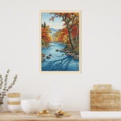 Autumn Wall Art Print River Scene with Fall ポスター (キッチン)