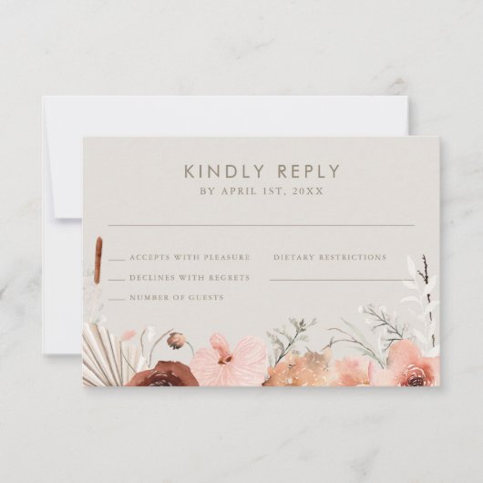 Autumn Watercolor Boho Floral Wedding RSVP (正面)