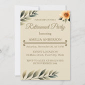 Autumn watercolor leaves floral retirement party 招待状 (正面)