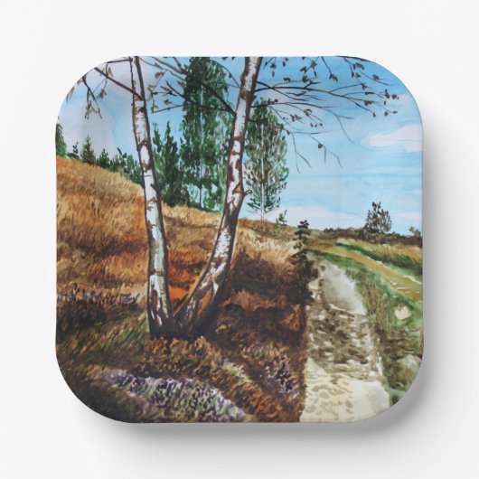 Autumn watercolor painting ペーパープレート (正面)