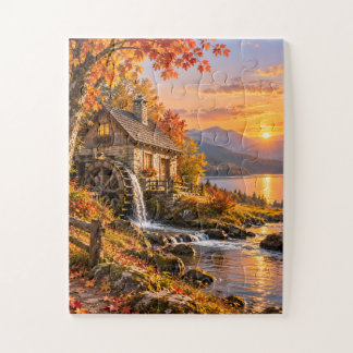 Autumn Watermill Sunset Jigsaw Puzzle ジグソーパズル