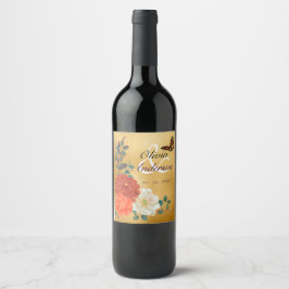 Autumn Wedding Floral Butterfly Beverage Label Set ワインラベル