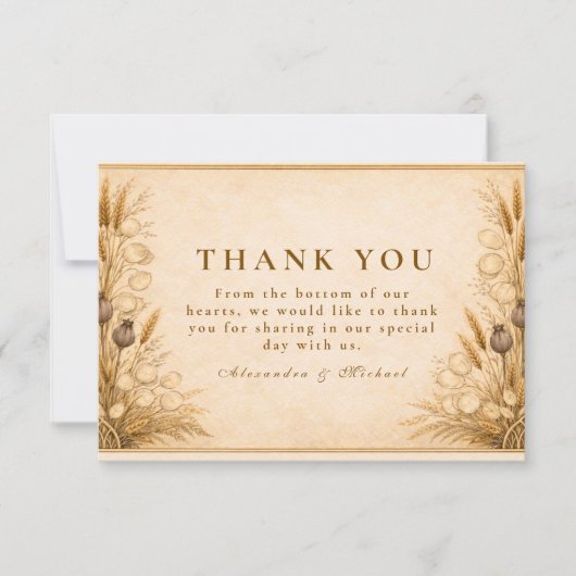 Autumn Wheat Botanical Wedding サンキューカード (正面)